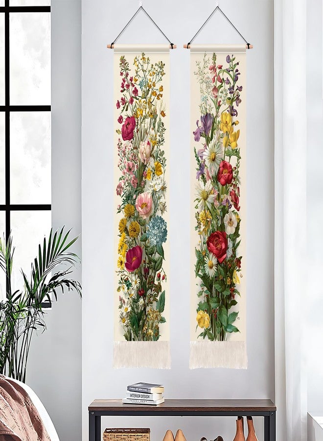 BVBOX 2 PCS Vertical Floral Tapestry, Long Vertical Wall Hanging Black Tassel Tapestries Home Decor for Living Room, Bedroom - Image 2